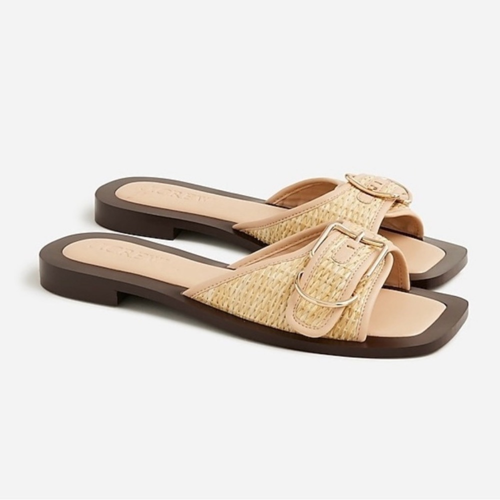 NIB J Crew Callie Slide Sandal with Raffia Buckle Strap 9